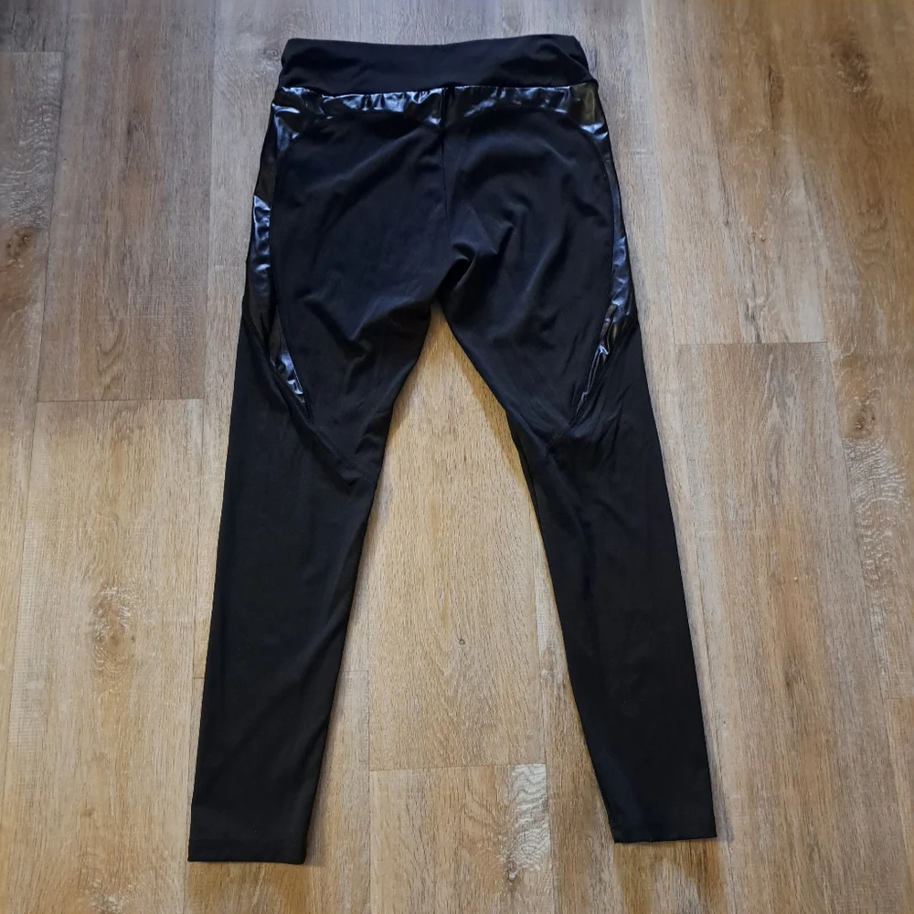 SHEIN Black Leggings Pleather Trim Women's Size XL